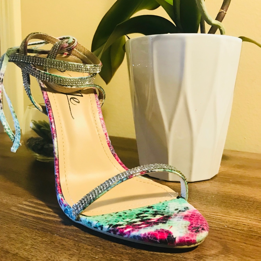 Snake Print Rhinestone Embellished Sandal